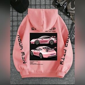 car printed sweater zip-up sweater